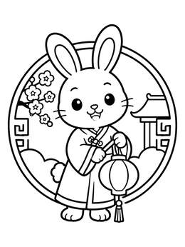 Free printable Cute Chinese Zodiac Bunny With Lantern coloring page