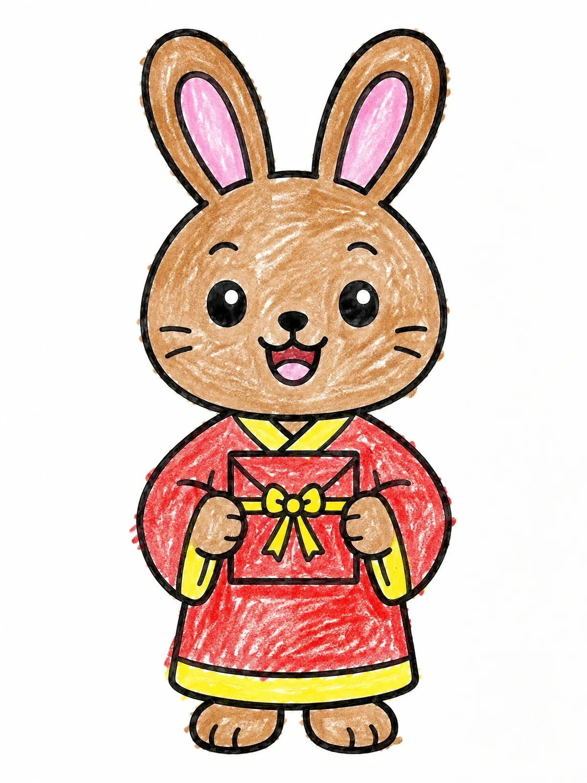 Colored example of the Cute Zodiac Rabbit With Gift coloring page