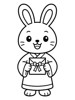 Free printable Cute Zodiac Rabbit With Gift coloring page