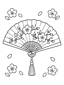 Free printable Traditional Folding Fan With Cherry Blossoms coloring page