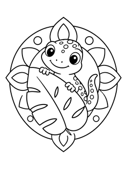 Free printable Cute Spotted Lizard Behind Leaf coloring page