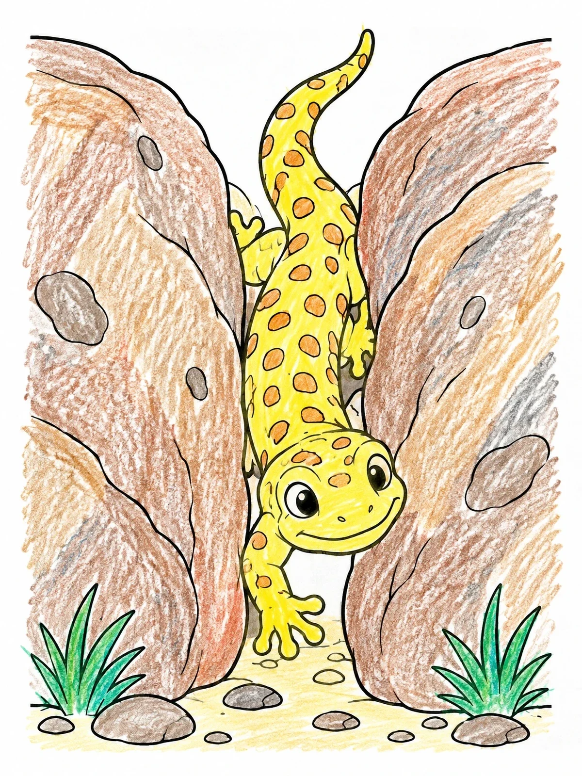 Colored example of the Cute Spotted Lizard Between Rocks coloring page