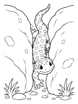 Free printable Cute Spotted Lizard Between Rocks coloring page