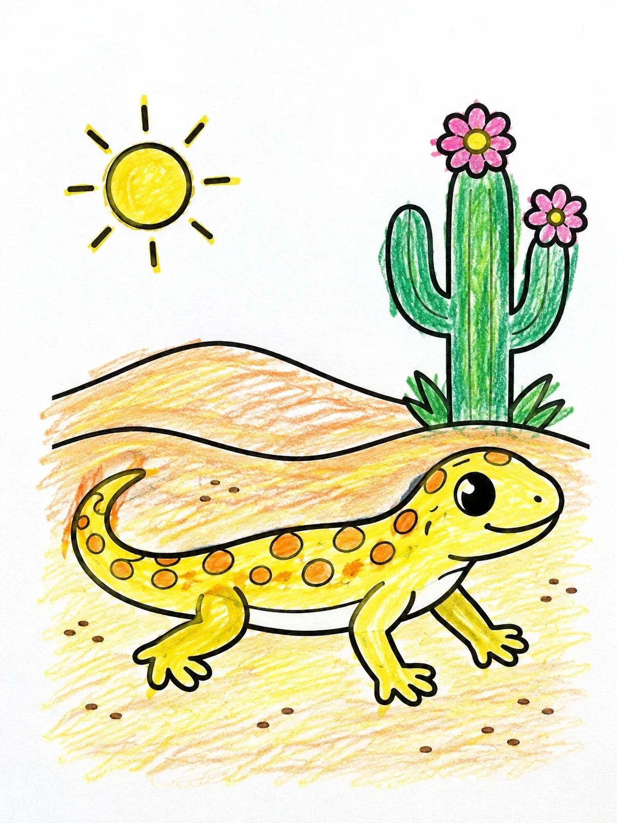 Colored example of the Cute Spotted Lizard In The Desert coloring page