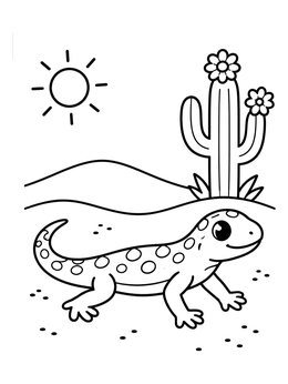 Free printable Cute Spotted Lizard In The Desert coloring page