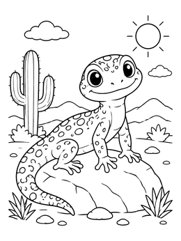 Free printable Cute Spotted Lizard In The Desert coloring page