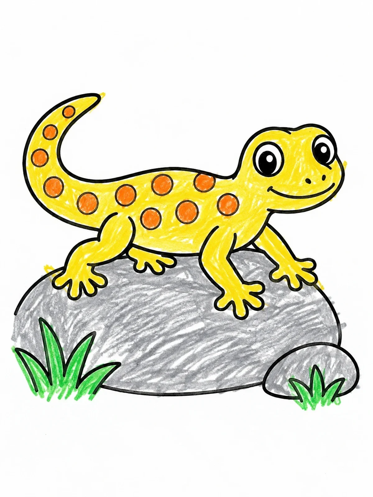 Colored example of the Cute Spotted Lizard On A Rock coloring page