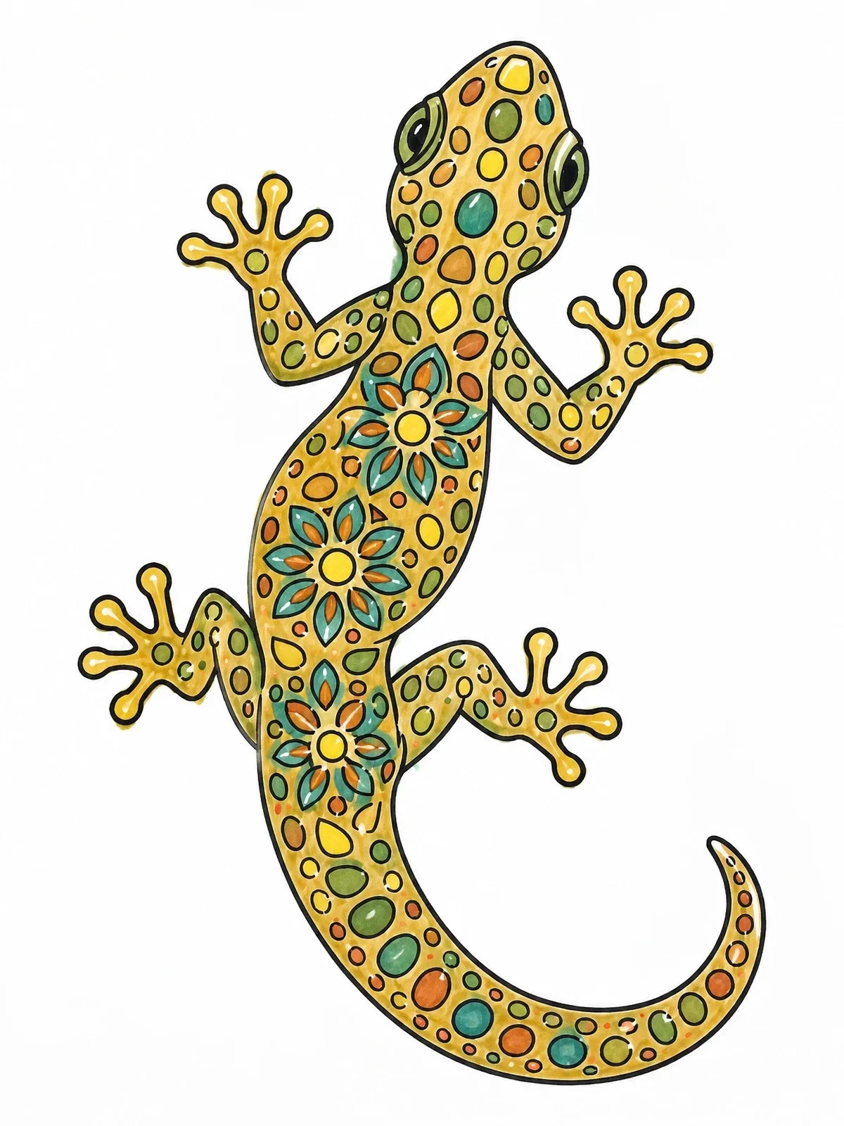 Colored example of the Patterned Spotted Gecko Top View coloring page