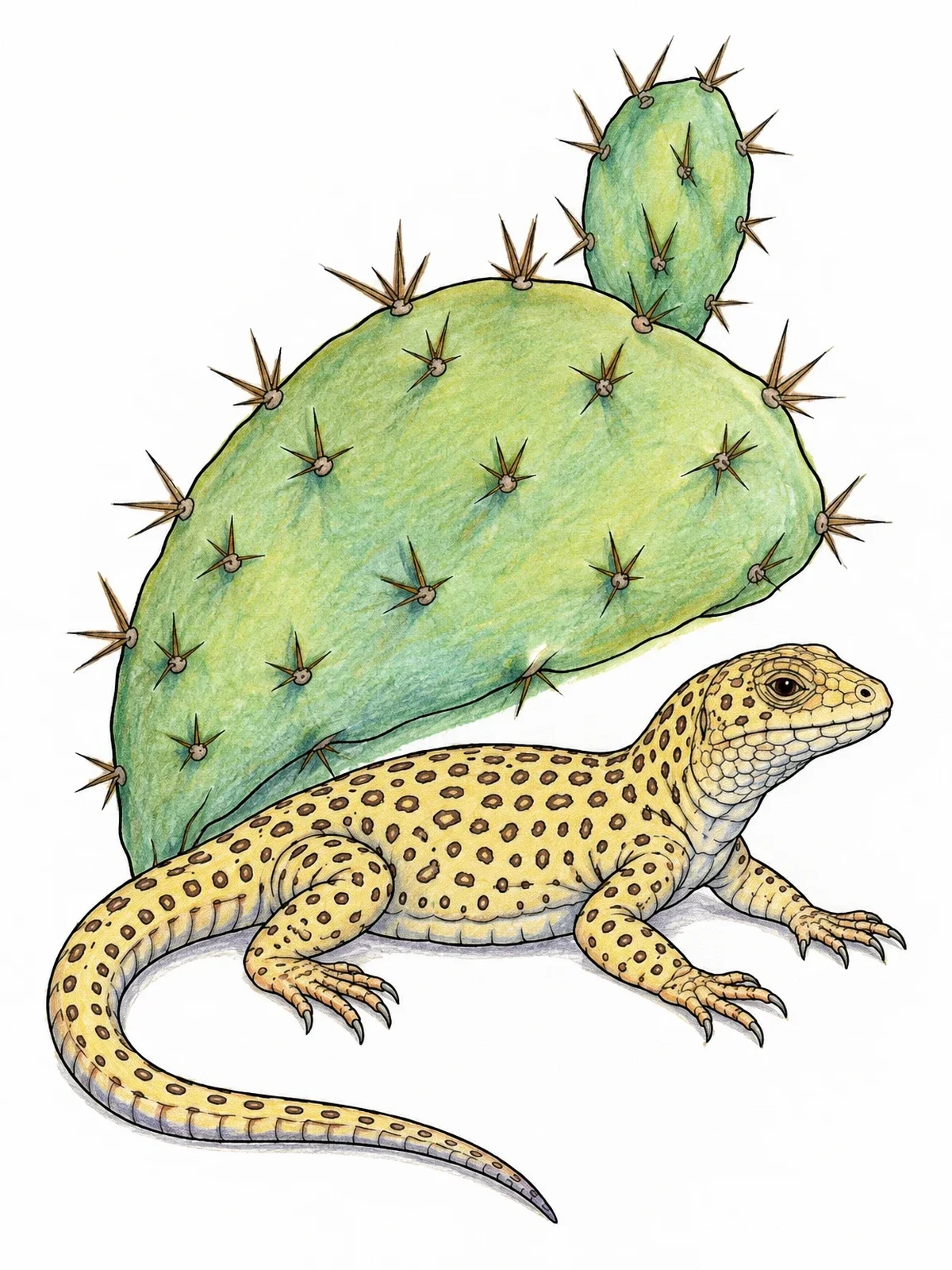 Colored example of the Spotted Lizard Under Prickly Pear Cactus coloring page