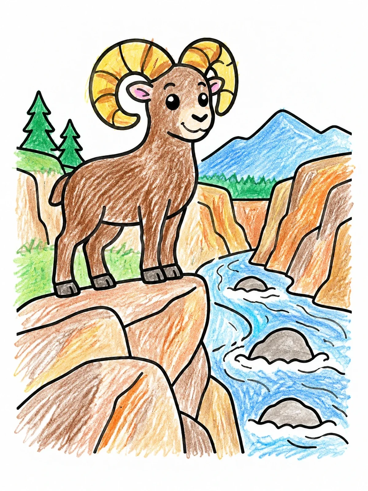 Colored example of the Bighorn Sheep On Canyon Cliff coloring page