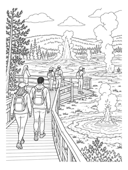 Free printable Yellowstone Boardwalk Geyser Basin coloring page