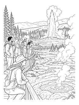 Free printable Yellowstone Boardwalk And Erupting Geyser coloring page