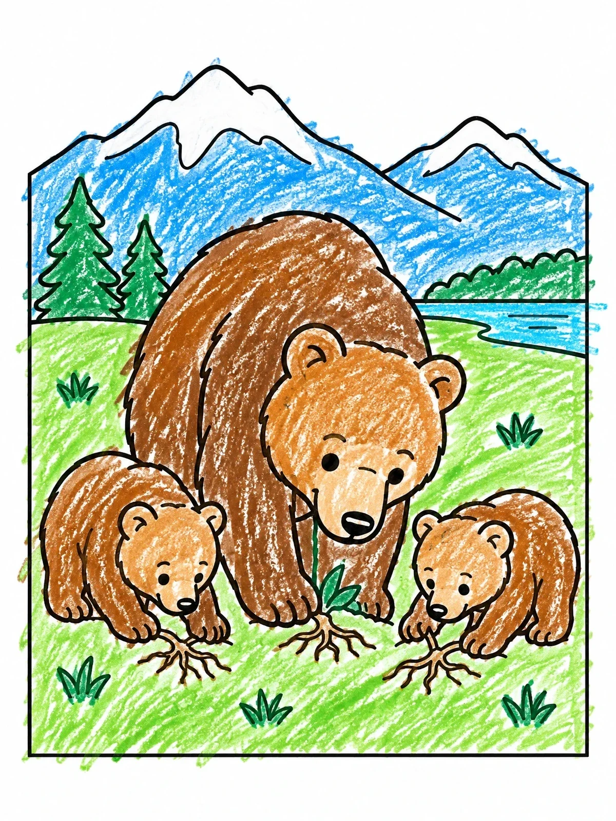 Colored example of the Grizzly Bear Family In Yellowstone coloring page