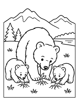 Free printable Grizzly Bear Family In Yellowstone coloring page