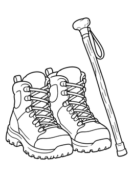 Free printable Hiking Boots And Walking Stick coloring page