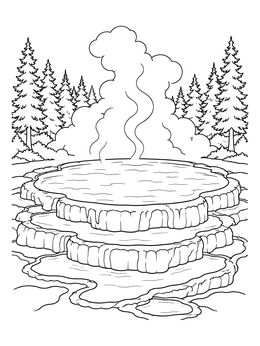 Free printable Steaming Yellowstone Hot Spring Terraces coloring page