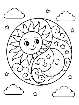 Free printable Yin Yang Sun And Moon coloring page