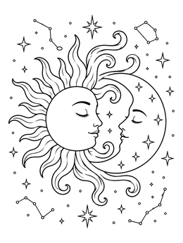 Free printable Celestial Sun And Moon Union coloring page