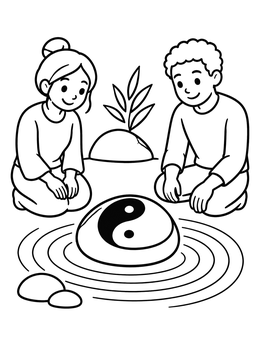 Free printable Children And Zen Garden Stone coloring page