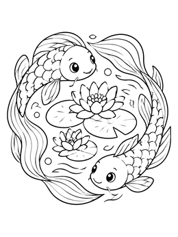 Free printable Cute Yin Yang Koi Fish coloring page