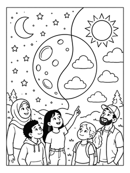 Free printable Family Watching Day And Night Sky coloring page