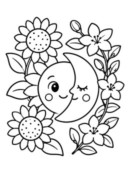 Free printable Sun And Moon Floral Harmony coloring page