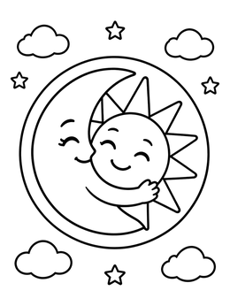 Free printable Sun And Moon Hugging Yin Yang coloring page