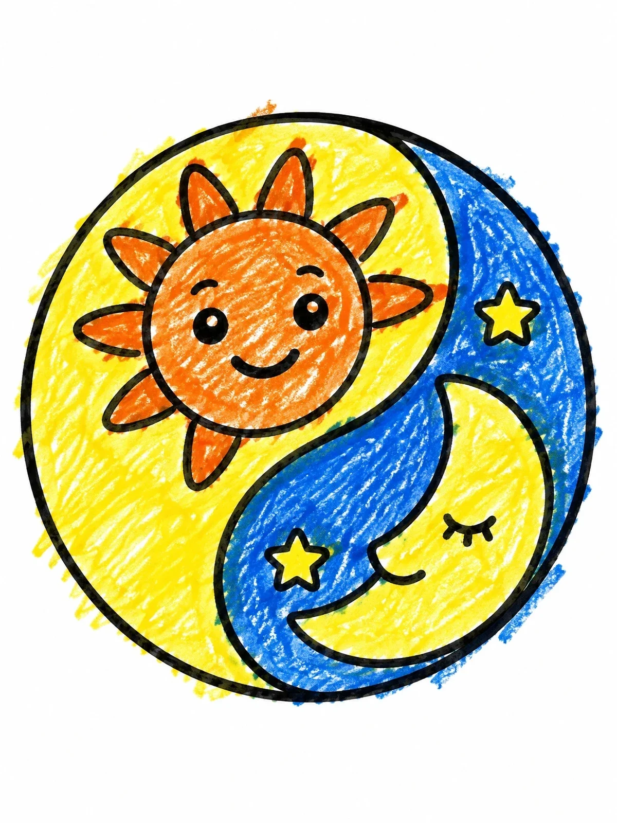 Colored example of the Sun And Moon Yin Yang coloring page