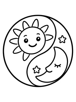 Free printable Sun And Moon Yin Yang coloring page