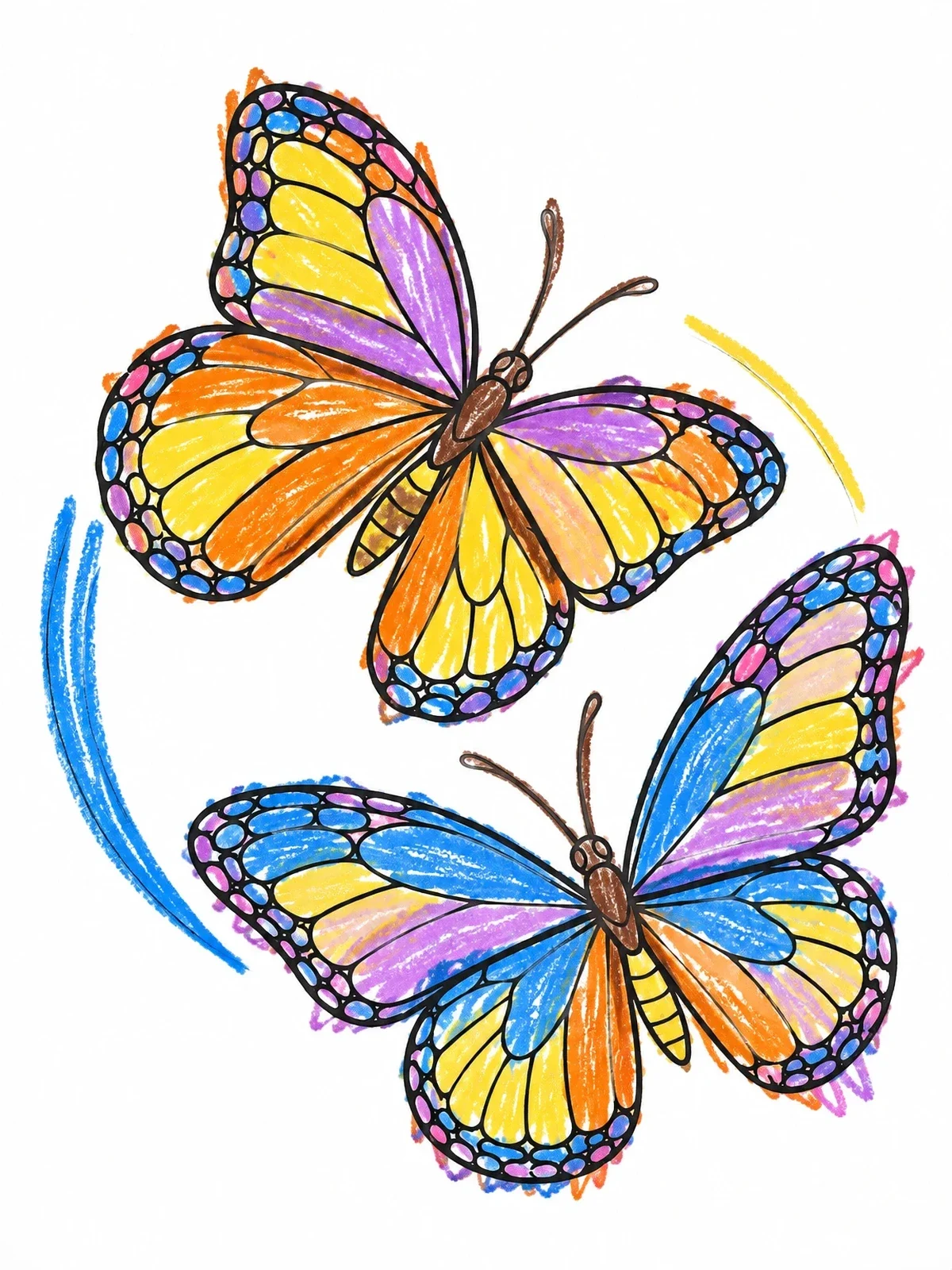 Colored example of the Twin Butterflies In Yin Yang Circle coloring page
