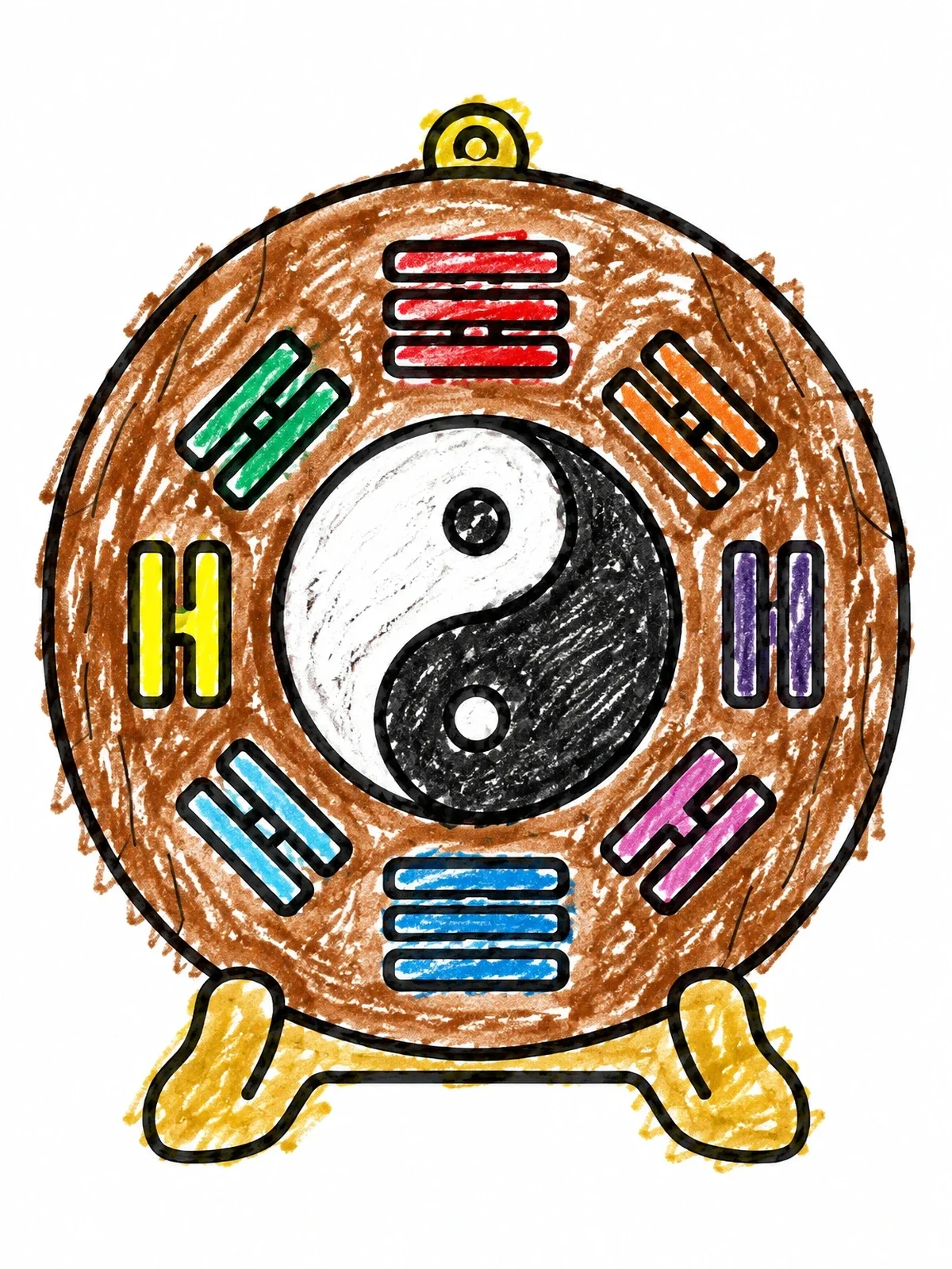Colored example of the Yin Yang Bagua Plaque On Stand coloring page