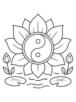 Free printable Yin Yang Blooming Lotus Flower coloring page