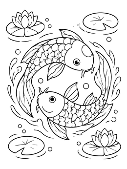 Free printable Yin Yang Swimming Koi Fish coloring page