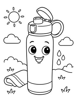 Free printable Happy Water Bottle Outdoors coloring page