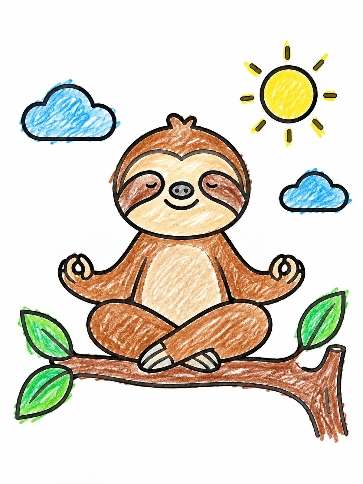 Colored example of the Meditating Sloth On A Branch coloring page