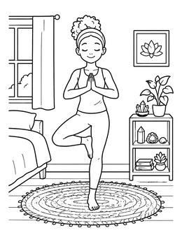 Free printable Tree Pose In Cozy Bedroom coloring page