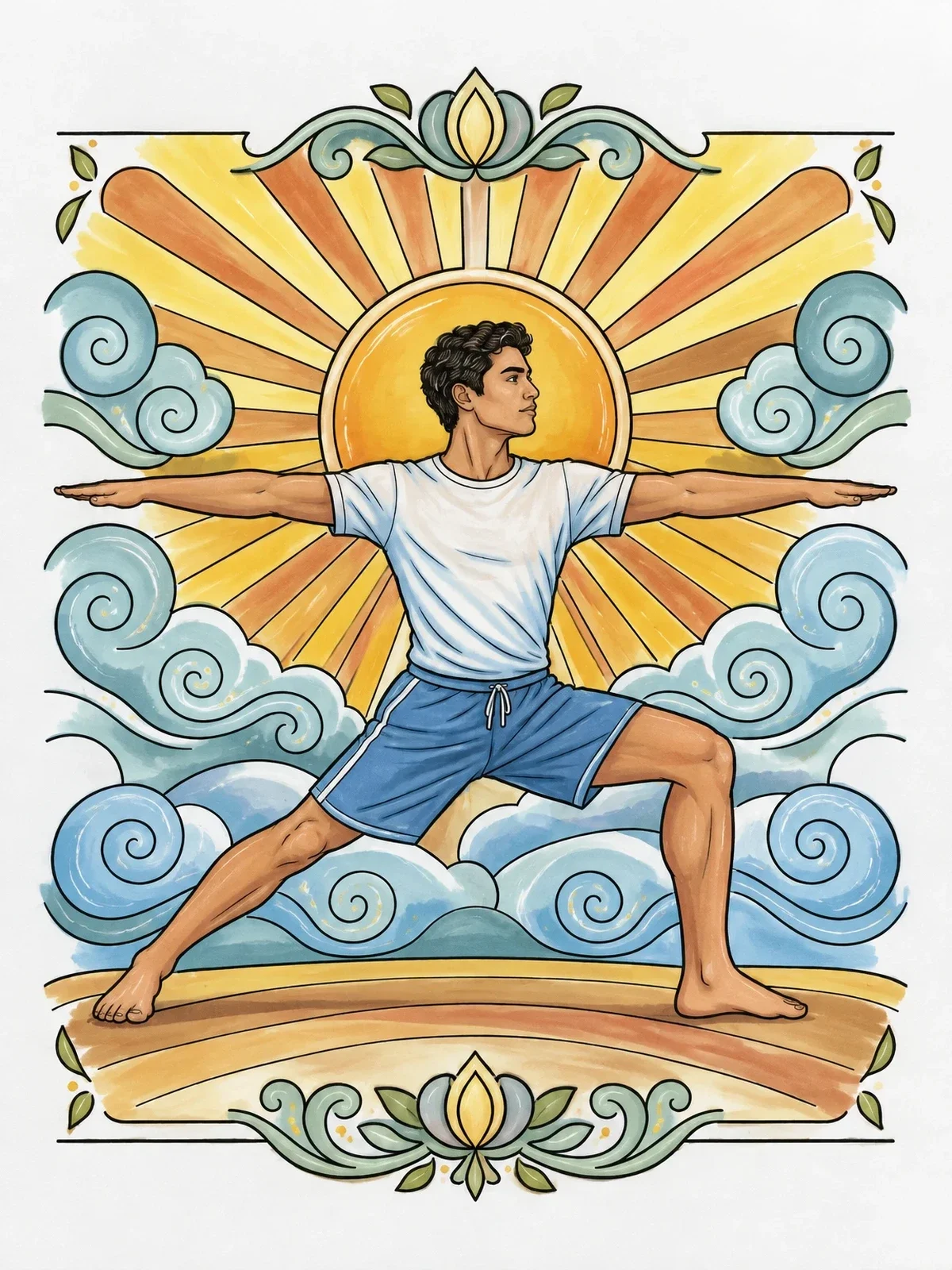Colored example of the Warrior Pose In The Sun coloring page
