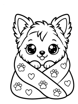 Free printable Cozy Little Yorkie In Blanket coloring page