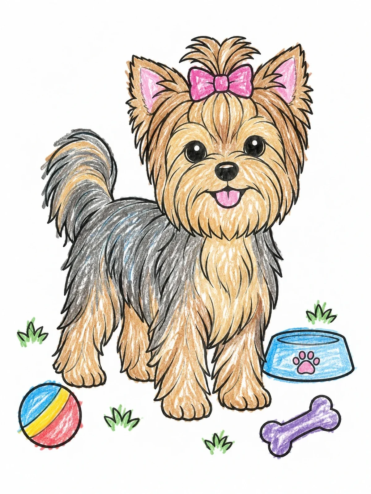 Colored example of the Cute Yorkshire Terrier With Hair Bow coloring page