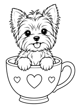 Free printable Cute Yorkshire Terrier In A Teacup coloring page