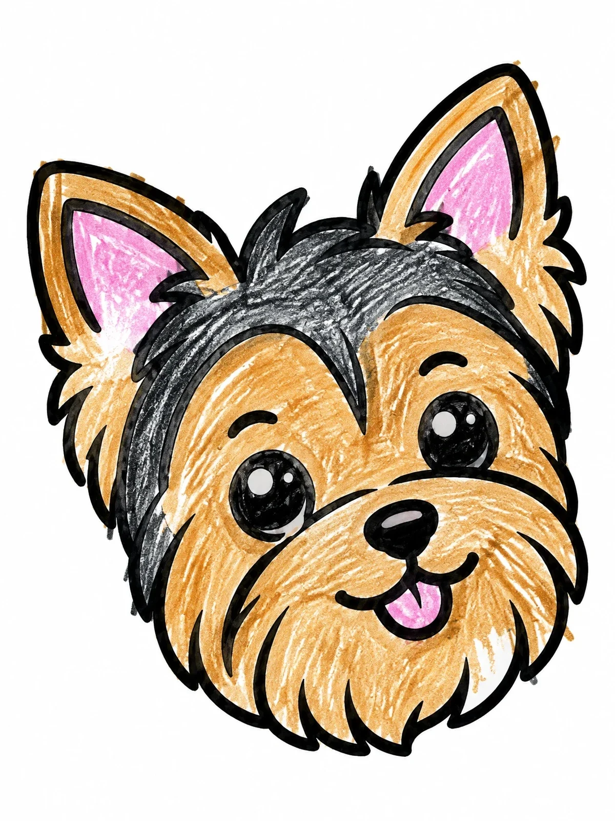 Colored example of the Cute Yorkshire Terrier Puppy Face coloring page