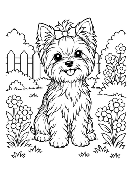 Free printable Fluffy Yorkshire Terrier In The Garden coloring page
