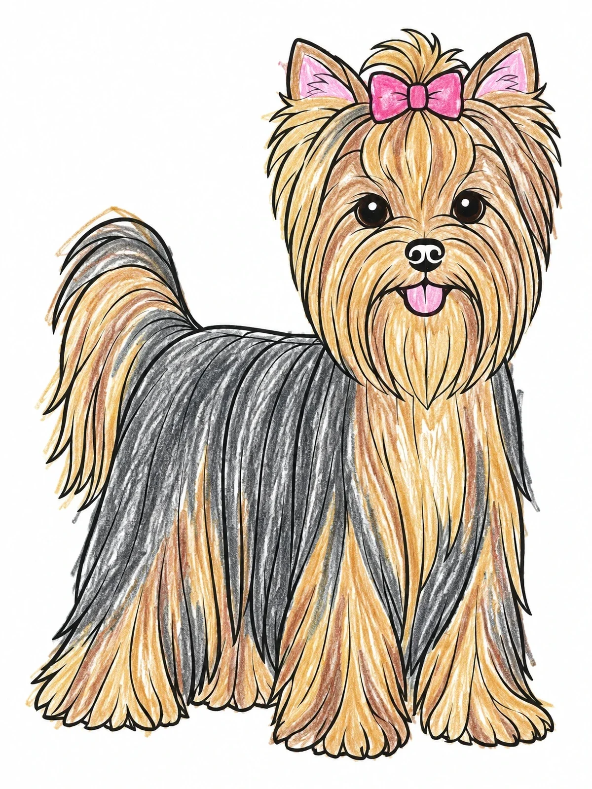 Colored example of the Fluffy Yorkshire Terrier With Hair Bow coloring page