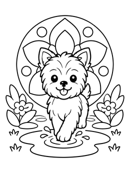Free printable Playful Yorkshire Terrier Puppy In Puddle coloring page