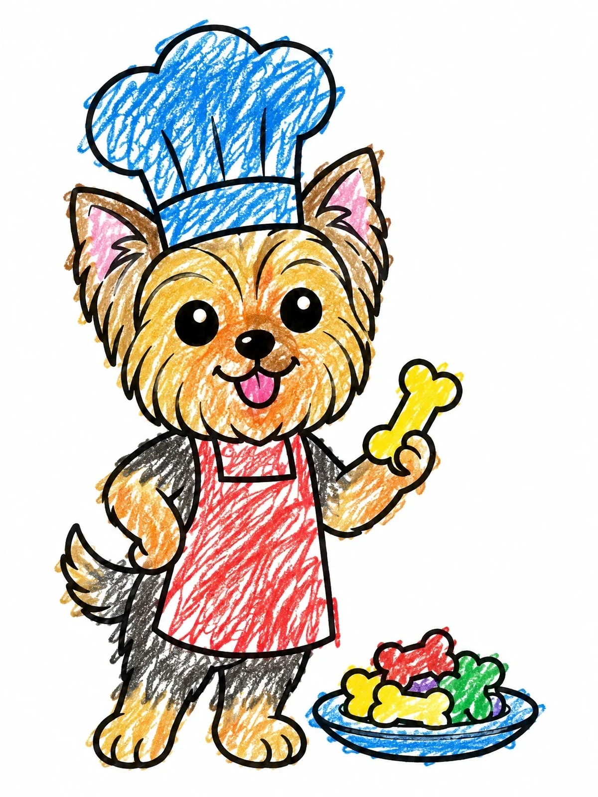 Colored example of the Yorkshire Terrier Baker With Bone Treats coloring page