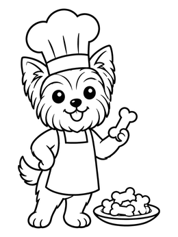 Free printable Yorkshire Terrier Baker With Bone Treats coloring page