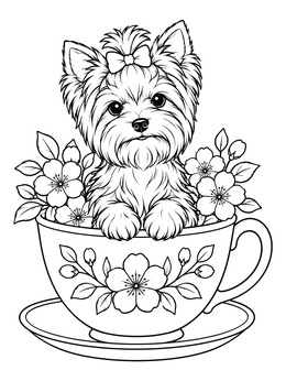 Free printable Yorkshire Terrier In Floral Teacup coloring page
