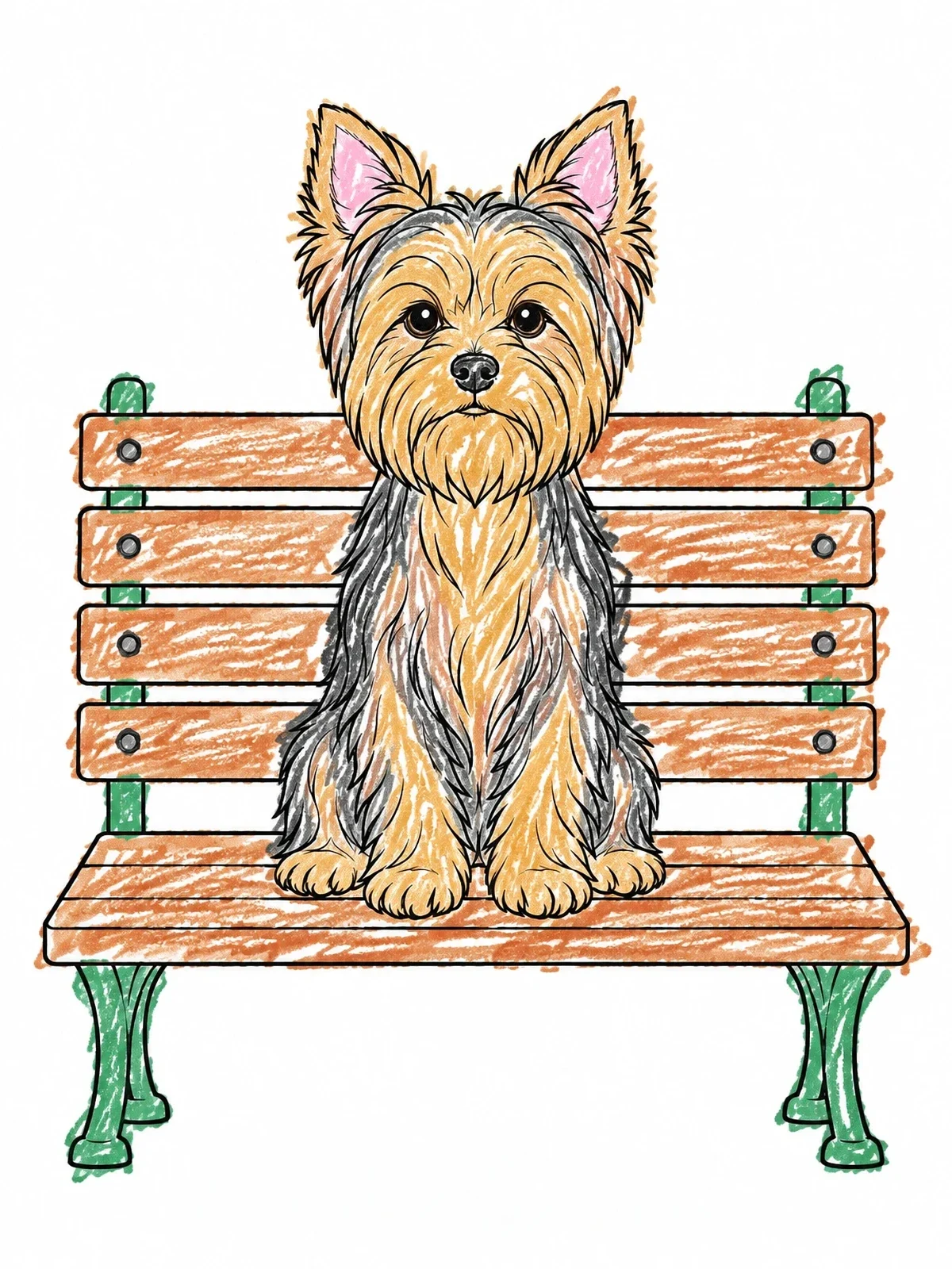 Colored example of the Yorkshire Terrier On A Park Bench coloring page