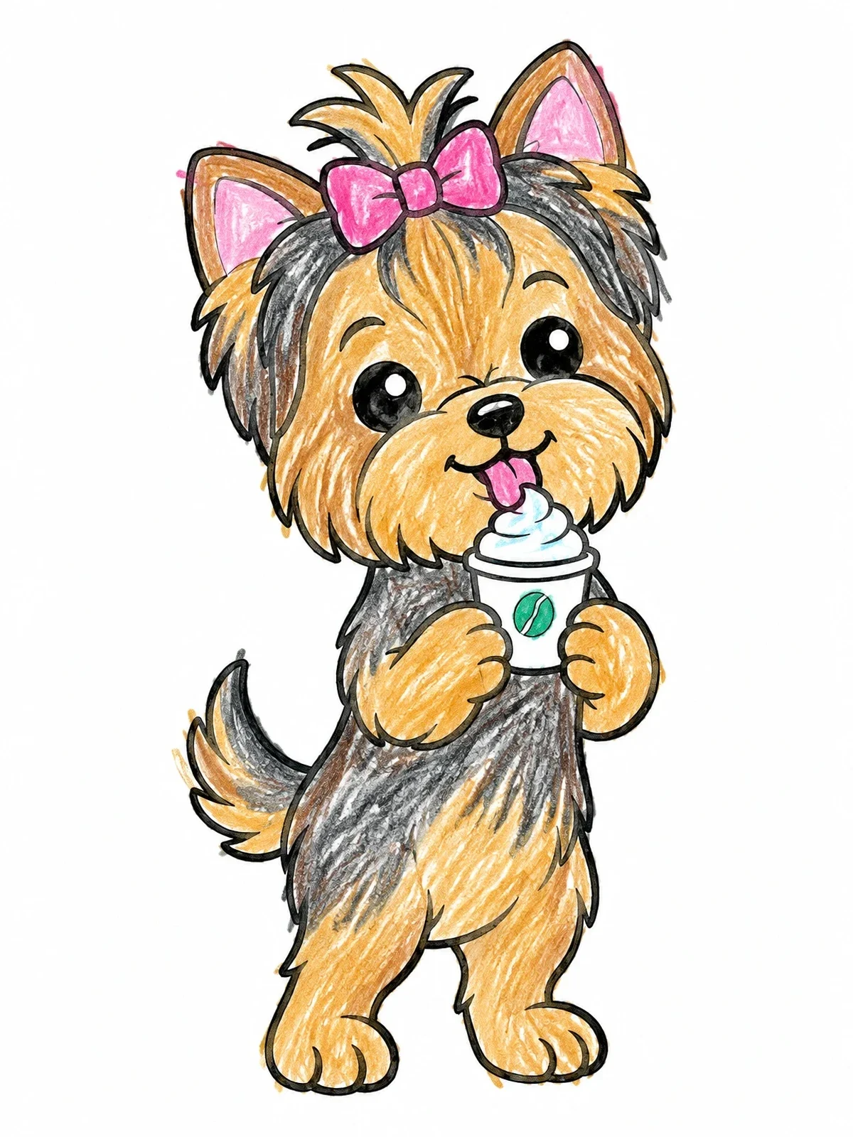 Colored example of the Yorkshire Terrier Enjoying A Pup Cup coloring page
