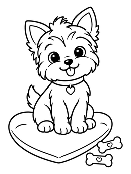 Free printable Yorkshire Terrier Puppy On Heart Cushion coloring page